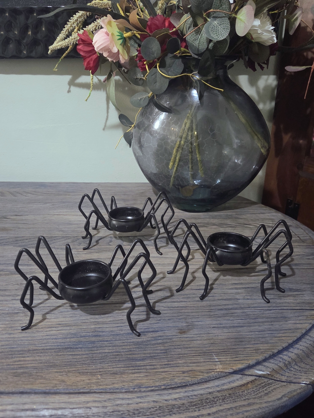 Black Metal Spider Tea Light Holders - Set of 3